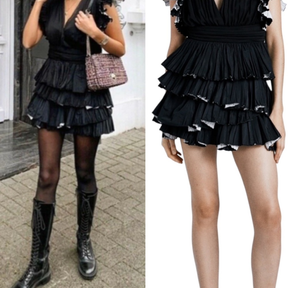 Zara Black & White Layered Ruffled Mini Skirt - S